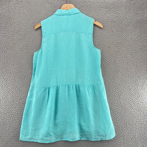 J Jill Top Womens Small Blue Love Linen Button Up Collar Sleeveless A Line Tunic - Picture 3 of 10